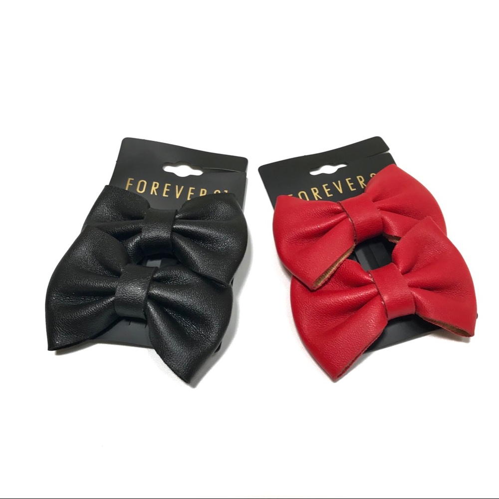 Forever 21 Hair Clips Black Red Bow